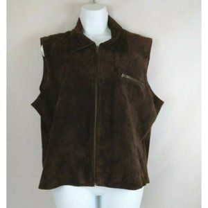 Hunt Club Women's Chocolate Brown Genuine Leather Suede Lined Vest Size 18